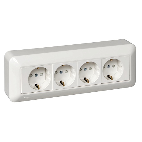 Systeme Electric Blanca Наруж Бел Розетка 4-я с/з с защитными шторками 16А, монтажная пластина (в сборе)(опт.упак.)