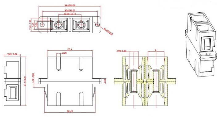 Hyperline FA-P11Z-DSC/DSC-N/BK-BG Оптический проходной адаптер SC-SC, MM, duplex, корпус пластиковый, бежевый, черные колпачки