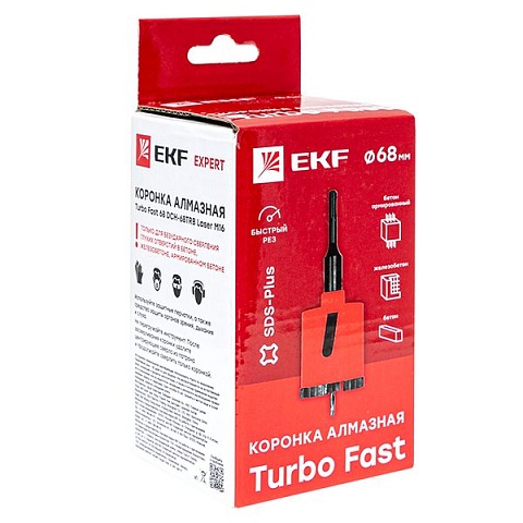 EKF Коронка алмазная Turbo Fast 68 DCH-68TRB Laser M16 Expert