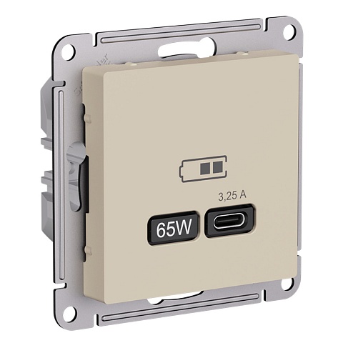 Systeme Electric AtlasDesign Песочный Розетка USB тип-C 65Вт высокоскор.заряд. QC,PD, механизм