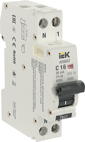 IEK ARMAT АВДТ B06S 1P+NP C16 30мА тип AC (18мм)