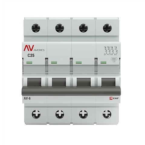 EKF Averes AV-6  Автоматический выключатель  (С) 4P 25А 6kA
