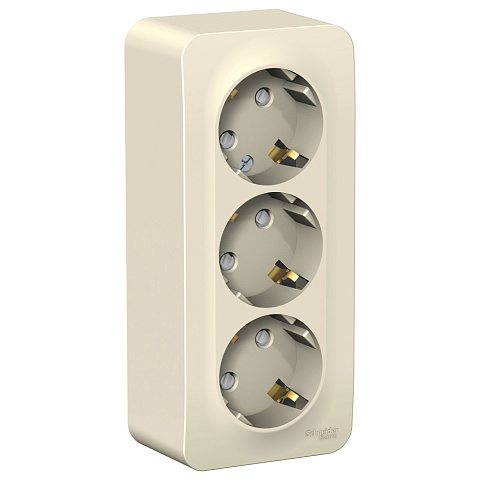 Systeme Electric Blanca наруж Молочная Розетка 3-ая с/з со шторками 16А, 250В, изолир. пластина