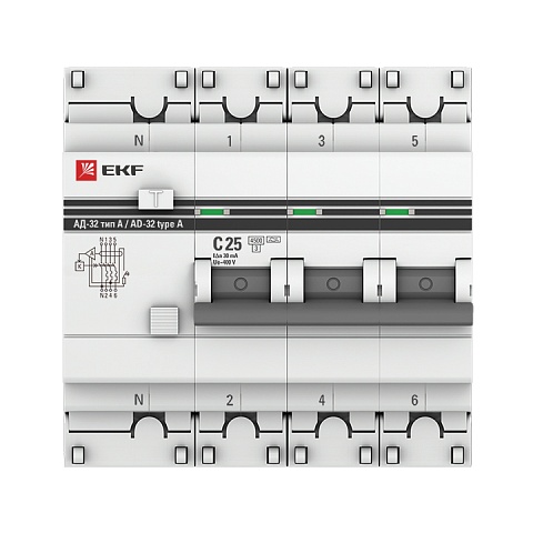 EKF PROxima АД-32 Диф. Автомат (C)  3P+N 25А/30мА тип А 4,5кА