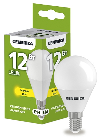 IEK GENERICA Лампа LED G45 шар 12Вт 230В 3000К E14
