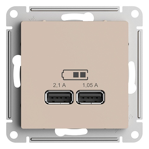Systeme Electric AtlasDesign Песочный Розетка USB A+A, 5В/2,1 А, 2х5В/1,05 А, механизм