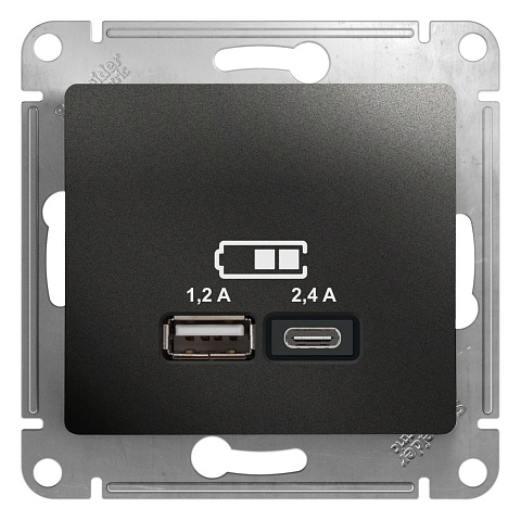 Systeme Electric Glossa Антрацит Розетка USB A+С, 5В/2,4А, 2х5В/1,2А