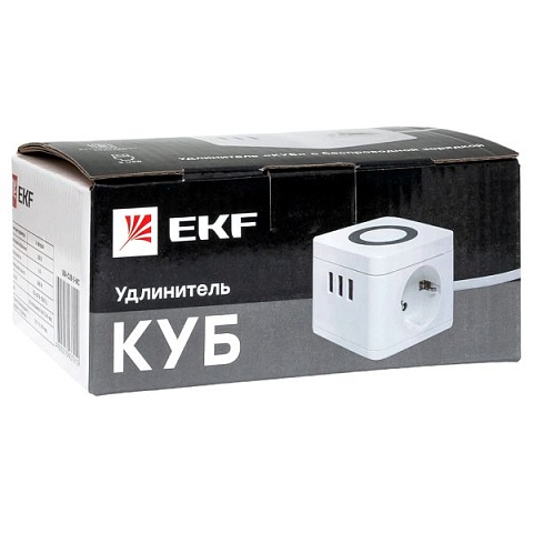EKF PROxima Удлинитель "Куб" 2 гнезда 2USB 2,4А+Type C + Ночник 1,3 метра 1мм2
