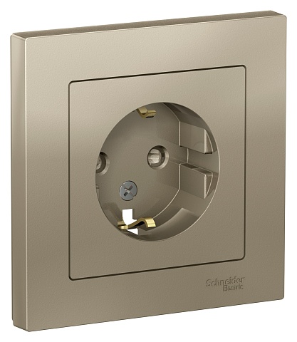 Systeme Electric AtlasDesign Шампань Розетка с/з со шторками, 16А, в сборе