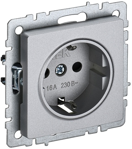 IEK BRITE BASE Алюминий Розетка 1-м с/з с защ шторк 16А РС14-1-0-БрА