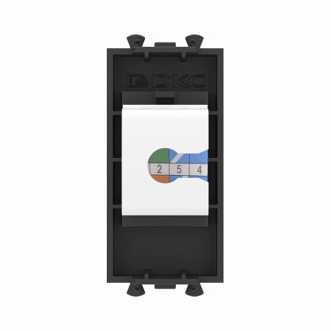 DKC Компьютерная розетка RJ-45 без шторки модульная ,кат.6, "Avanti", "Черный матовый", 1 модуль