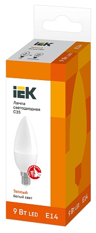 IEK Лампа светодиодная ECO C35 свеча 9Вт 230В 3000К E14
