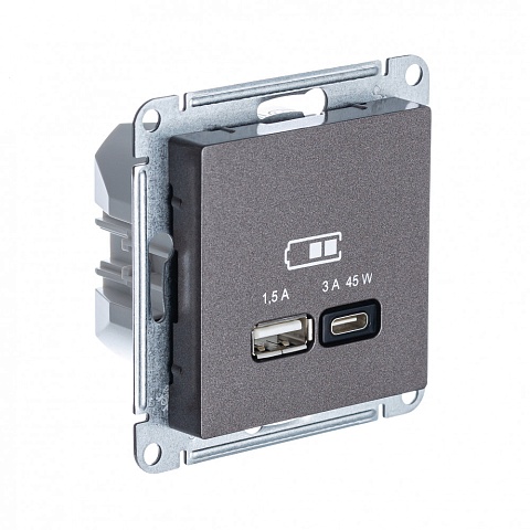 Systeme Electric AtlasDesign Мокко USB Розетка A + тип-C 45W высокоскор.заряд. QC, PD, мех.