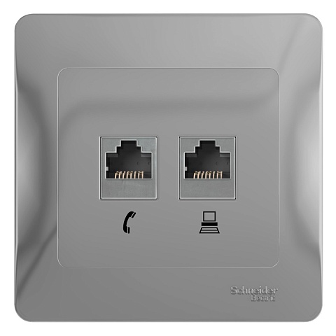 Systeme Electric Glossa Алюминий Розетка 2-я RJ11+RJ45, кат.5E