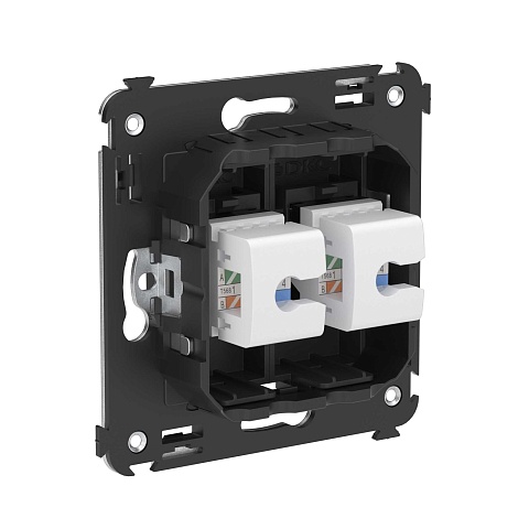 DKC Компьютерная розетка RJ-45 без шторки в стену, кат.5е двойная, "Avanti", "Черный матовый"