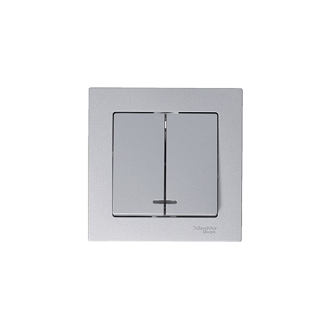 Systeme Electric AtlasDesign Алюминий Выключатель 2-клавишный с подсветкой, сх.5а, 10АХ, механизм