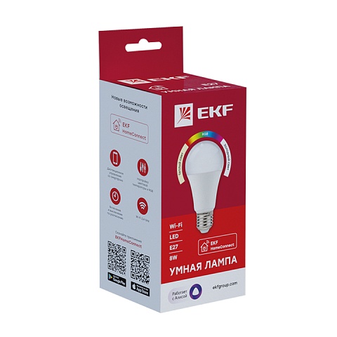 EKF PROxima Умная лампа Connect 8W WIFI RGBW E27