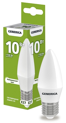 IEK GENERICA Лампа LED C35 свеча 10Вт 230В 4000К E27