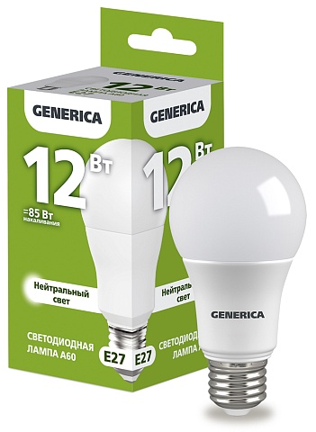IEK GENERICA Лампа LED A60 груша 12Вт 230В 4000К E27