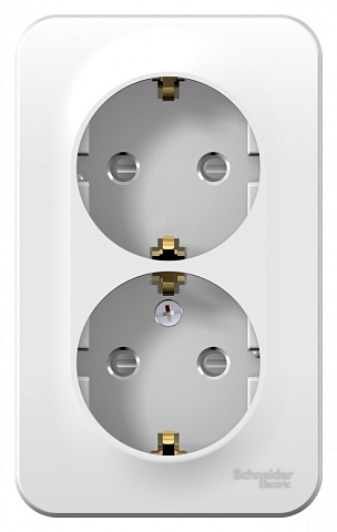Systeme Electric Blanca наруж Бел Розетка 2-ая с/з со шторками, 16А, 250В