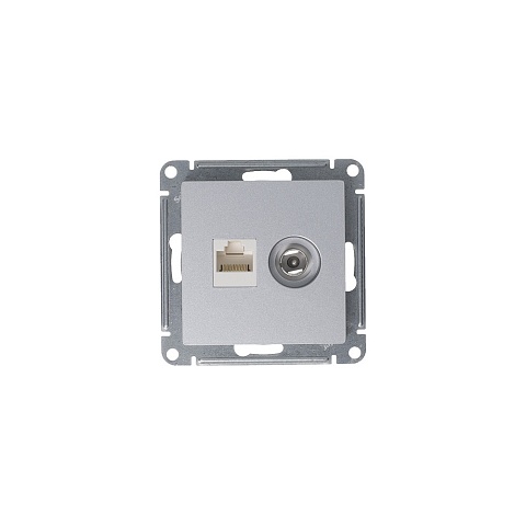 Systeme Electric AtlasDesign Алюминий Розетка двойная комп+ТВ, RJ45+TV, кат.5E, механизм
