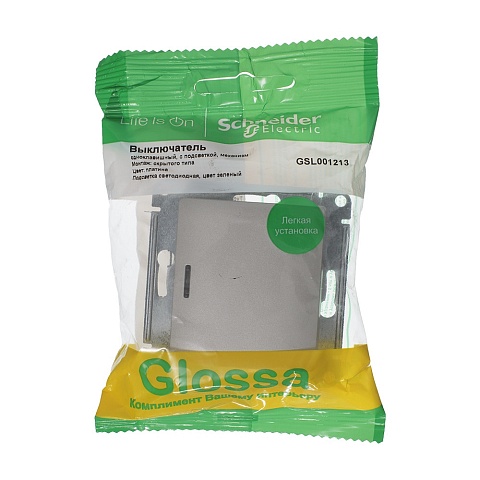 Systeme Electric Glossa Платина Выключатель 1-клавишный с подсветкой, сх.1а, 10AX