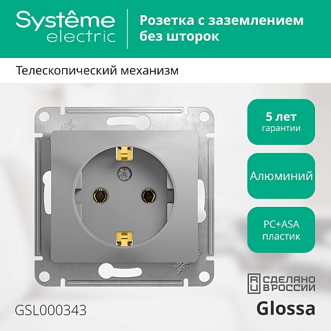 Systeme Electric Glossa Алюминий Розетка с/з
