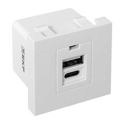 EKF Розетка USB A+C, 2.1А, 2 гнезда, без индикатора, белая
