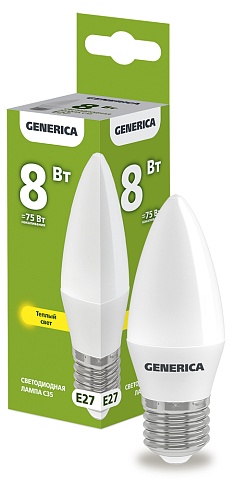 IEK GENERICA Лампа LED C35 свеча 8Вт 230В 3000К E27