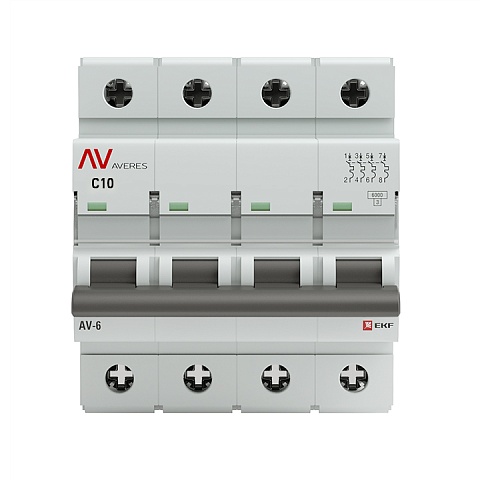 EKF Averes AV-6  Автоматический выключатель  (С) 4P 10А 6kA