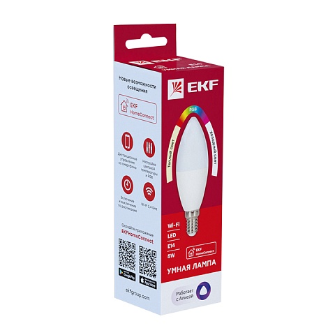 EKF PROxima Умная лампа Connect 5W WIFI RGBW E14