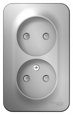 Systeme Electric Blanca наруж Алюминий Розетка 2-ая б/з со шторками 16А, 250В, изолир. пластина