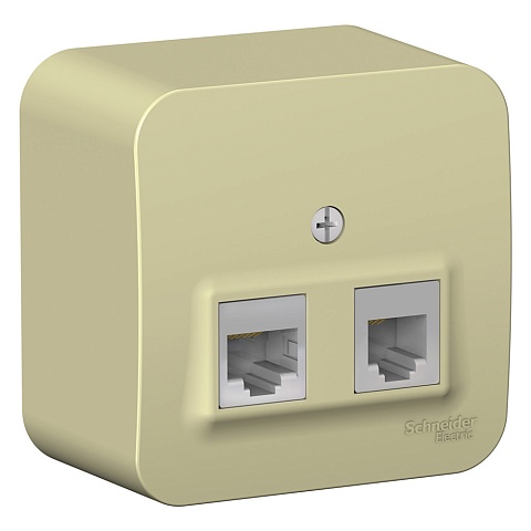Systeme Electric Blanca наруж Беж Розетка 2-ая: компьютерная RJ45, кат.5E + телефонная RJ11, изолир. пластина