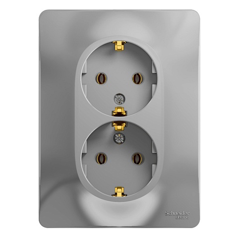 Systeme Electric Glossa Алюминий Розетка 2-я с/з (в сборе с рамкой)