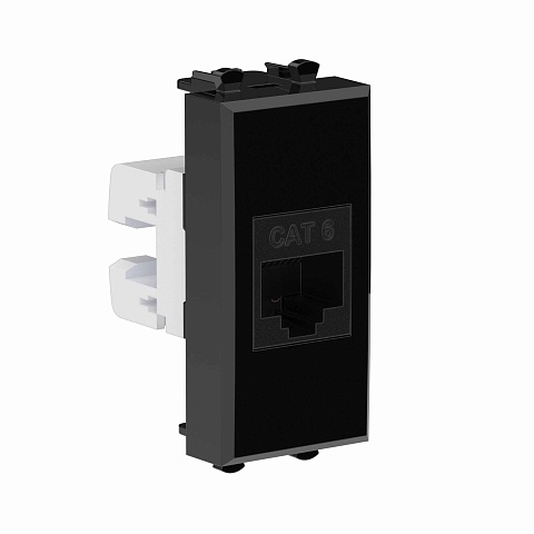 DKC Компьютерная розетка RJ-45 без шторки модульная, кат.6, "Avanti", "Черный квадрат", 1 модуль