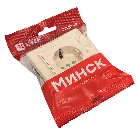 EKF Basic Минск Бежевый Розетка с/з, со шторками, 16А, СП