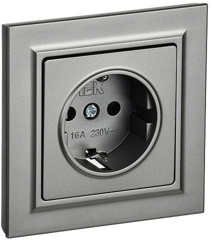 IEK BRITE Сталь Розетка с з/к/ш 16А в сборе РСР14-1-0-БрС