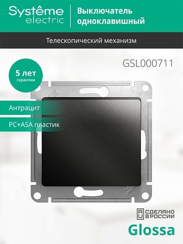 Systeme Electric Glossa Антрацит Выключатель 1-клавишный сх.1, 10AX