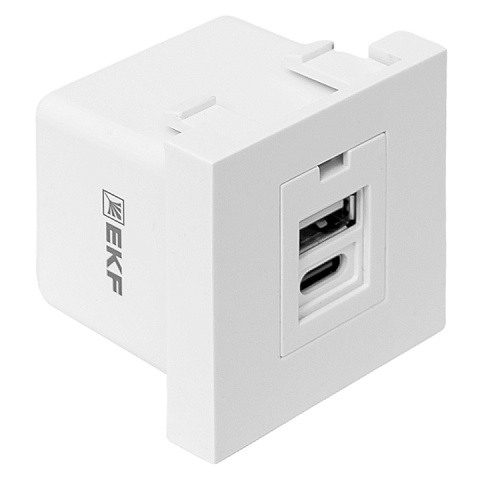 EKF Розетка USB A+C, 2.1А, 2 гнезда, без индикатора, белая
