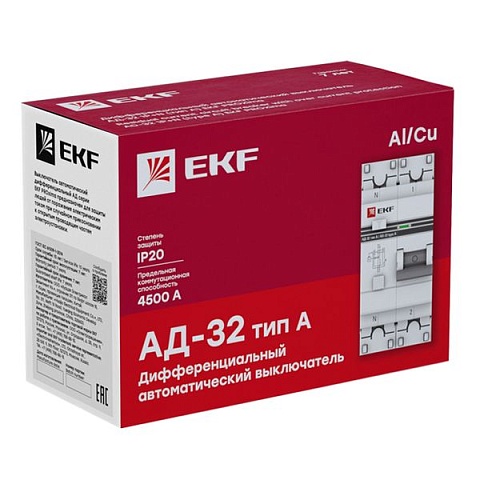 EKF PROxima АД-32 Диф. Автомат (C)  1P+N 25А/30мА тип А 4,5кА