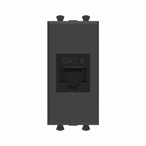DKC Компьютерная розетка RJ-45 без шторки модульная ,кат.6, "Avanti", "Черный матовый", 1 модуль