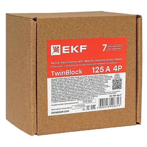 EKF Рубильник 125A 4P c рукояткой управления для прямой установки TwinBlock