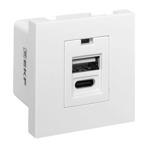 EKF Розетка USB A+C, 2.1А, 2 гнезда, без индикатора, белая