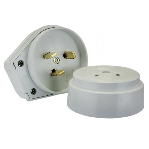 EKF PROxima Разъем РШ-ВШ 32А 250В 2P+PE (ОУ) пластиковый бел.