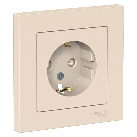 Systeme Electric AtlasDesign Беж Розетка с/з со шторками, 16А, в сборе