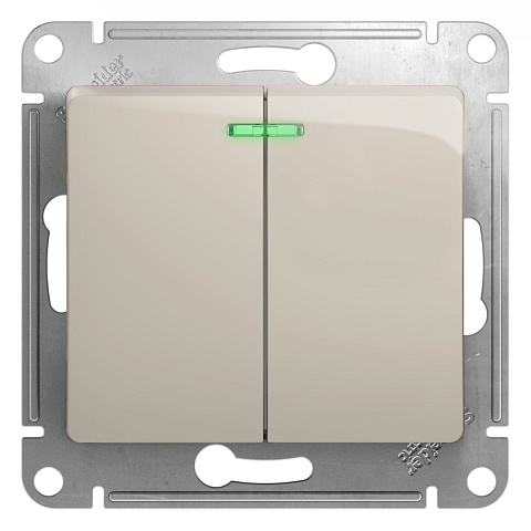 Systeme Electric Glossa Молочный Выключатель 2-клавишный с подсветкой, сх.5а, 10AX