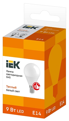 IEK Лампа светодиодная ECO G45 шар 9Вт 230В 3000К E14