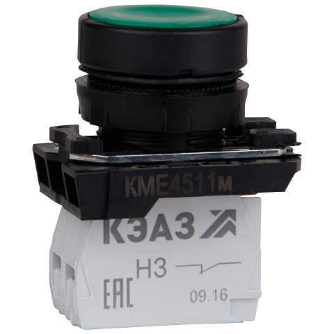 КЭАЗ Кнопка КМЕ4120м-зеленый-2но+0нз-цилиндр-IP40