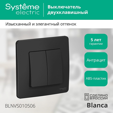 Systeme Electric Blanca внутр Антрацит Выключатель 2-клавишный, 10А, 250B
