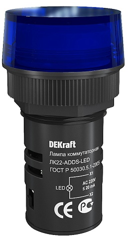 Dekraft Лампа комм. ADDS D22 синий LED 220В ЛK-22